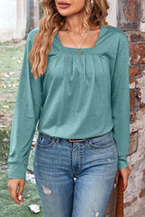 Casual Solid Fold Square Collar Tops