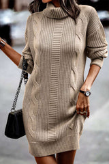 Casual Solid Make Old Turtleneck Long Sleeve Dresses
