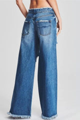 Casual Solid Ripped Patchwork Mid Waist Regular Denim Jeans (Subject To The Actual Object)(5 Colors)