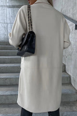 Elegant Solid Pocket Turndown Collar Outerwear