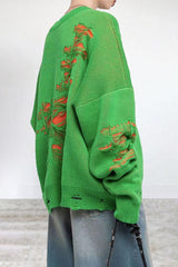 Casual Color Block Ripped Contrast O Neck Sweaters(3 Colors)