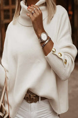 Casual Solid Buttons Turtleneck Sweaters(3 Colors)