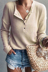 Casual Solid Buttons O Neck Tops(8 Colors)