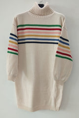 Casual Striped Patchwork Contrast Turtleneck Long Sleeve Dresses