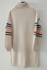 Casual Striped Patchwork Contrast Turtleneck Long Sleeve Dresses