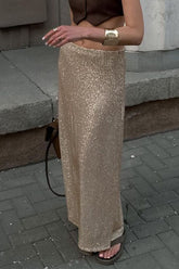 Sexy Solid Sequins Sequined Loose High Waist Straight Solid Color Bottoms