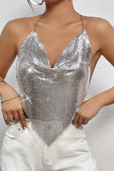 Sexy Solid Sequins Backless Halter Tops(4 Colors)