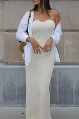 Sexy Simplicity Solid Slit Strapless Pencil Skirt Dresses