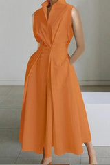 Casual Simplicity Solid Pocket Fold V Neck Shirt Dresses(5 Colors)