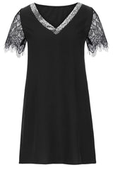 Casual Solid Lace Sequins V Neck Short Sleeve Dresses