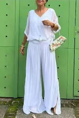 Casual Solid Backless V Neck Half Sleeve Two Pieces(10 Colors)
