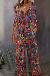 Casual Print Basic U Neck Regular Jumpsuits(3 Colors)