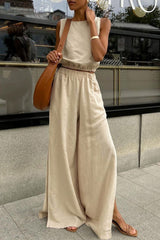 Casual Solid Color Slit O Neck Sleeveless Two Pieces(3 Colors)