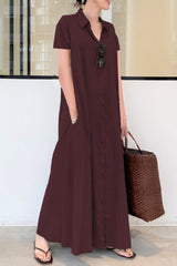 Casual Solid Color Print Patchwork Shirt Collar Long Dresses(6 Colors)
