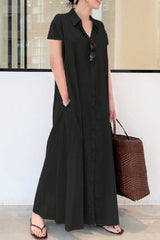 Casual Solid Color Print Patchwork Shirt Collar Long Dresses(6 Colors)