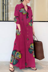 Casual Print Basic Shirt Collar Long Dresses(4 Colors)