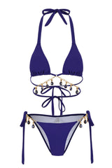 Sexy Fringed Trim Patchwork Backless Belted Swimwears (With Paddings)