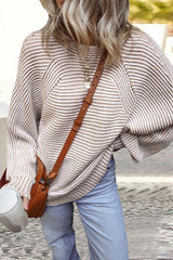 Casual Daily Stripe Texture Contrast O Neck Sweaters(6 Colors)