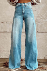 Casual Street Distressed Buttons Loose High Waist Wide Leg Solid Color Bottoms