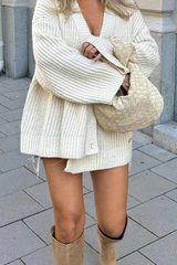 Casual Street Buttons Pleated V Neck Outerwear