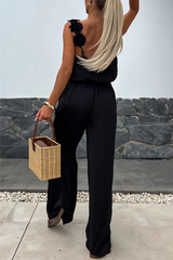 Casual Daily Pocket Flower Shape V Neck Loose Jumpsuits(3 Colors)