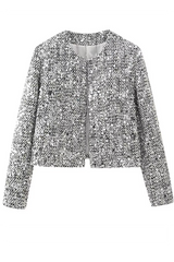 Casual Solid Color Sequins Patchwork O Neck Outerwear