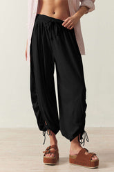 Casual Solid Color Draw String Patchwork Loose High Waist Solid Color Bottoms(6 Colors)