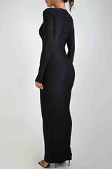 Elegant Hollow Out Patchwork Contrast O Neck Long Dresses(3 Colors)