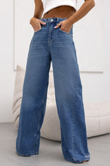 Casual Street Gradient Color Ripped Pocket High Waist Loose Denim Jeans