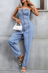 Casual Street Buttons Patchwork Square Neck Jumpsuits
