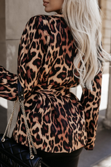 Casual Flowers Leopard Lace Up Turn-back Collar Outerwear(3 Colors)