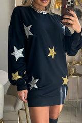 Casual The stars Basic O Neck Long Sleeve Dresses