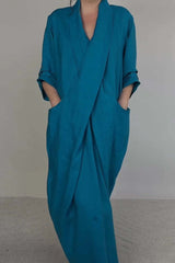 Casual Pocket Slit V Neck Irregular Long Dresses(7 Colors)