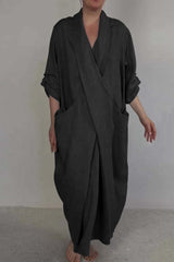 Casual Pocket Slit V Neck Irregular Long Dresses(7 Colors)