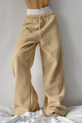 Casual Street Solid Color Pocket Lace Up Fluffy Loose High Waist Wide Leg Solid Color Bottoms