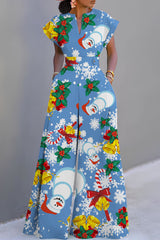 Casual Print Basic V Neck Regular Jumpsuits(3 Colors)