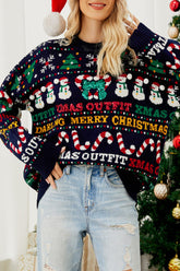 Casual Daily Snowflakes Christmas Tree Letters Weave Contrast O Neck Sweaters