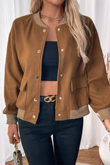 Casual Pocket Buttons O Neck Outerwear