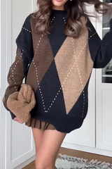 Casual Street Rhombus Patchwork Contrast O Neck Sweaters