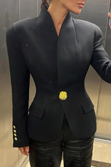 Casual Solid Color Buttons V Neck Outerwear