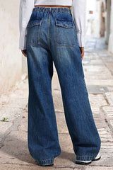 Street Patchwork Mid Waist Loose Denim Jeans