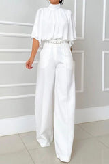 Casual Pocket Turtleneck Half Sleeve Two Pieces(No waist belt)