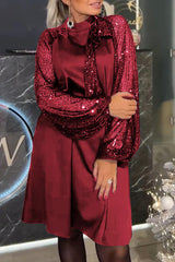 Elegant Sequins Sequined Half A Turtleneck A Line Dresses(5 Colors)