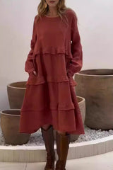 Casual Pocket Ruffle O Neck A Line Dresses(4 Colors)