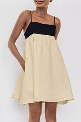 Casual Pocket Backless Contrast Square Neck Sling Dresses