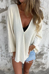 Casual Solid Color Buttons V Neck Tops(6 Colors)