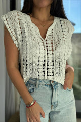 Casual Hook Flower Hollow Out V Neck Waistcoats