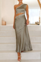 Sexy Lace Irregular Sloping Shoulder One Step Skirt Dresses