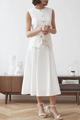Celebrities Elegant Buttons O Neck Sleeveless Two Pieces