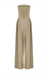 Casual Pocket Patchwork Backless Strapless Loose Jumpsuits(3 Colors)